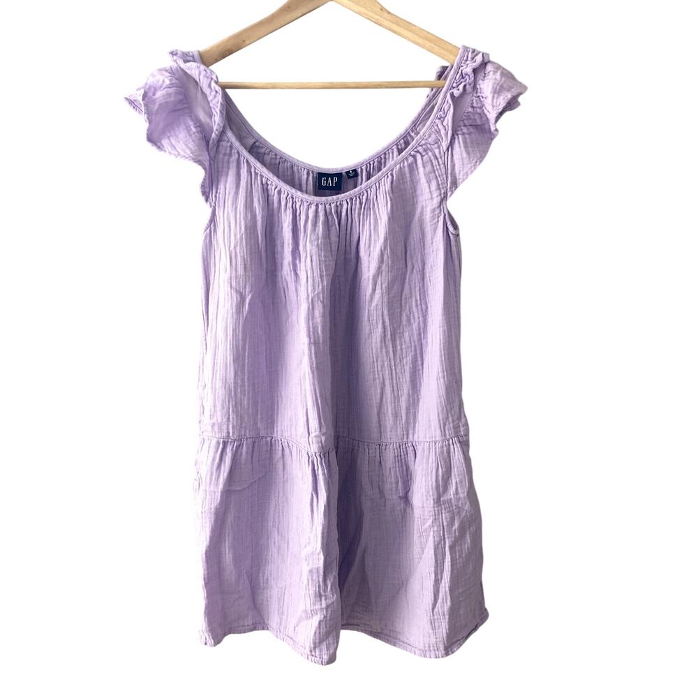 Gap Flutter Sleeve Crinkle Gauze Mini Dress Purple Small